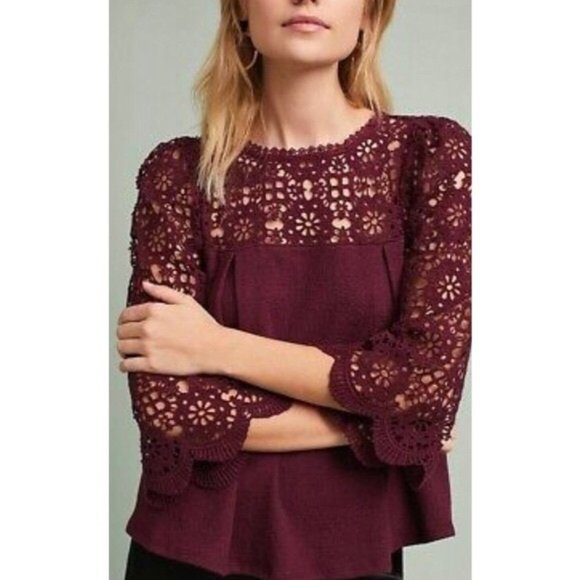 Anthropologie Tops - Anthropologie Eri + Ali Maroon Lace Swing Top
